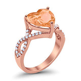 Art Deco Heart Promise Twisted Shank Rose Tone, Simulated Morganite CZ Wedding Ring 925 Sterling Silver