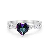 Heart Infinity Shank Promise Ring Simulated Rainbow CZ 925 Sterling Silver