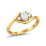 Wedding Ring Oval Cut Yellow Tone, Lab Created White Opal 925 Sterling Silver