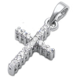 Petite Cross Pendant Round Simulated Cubic Zirconia 925 Sterling Silver