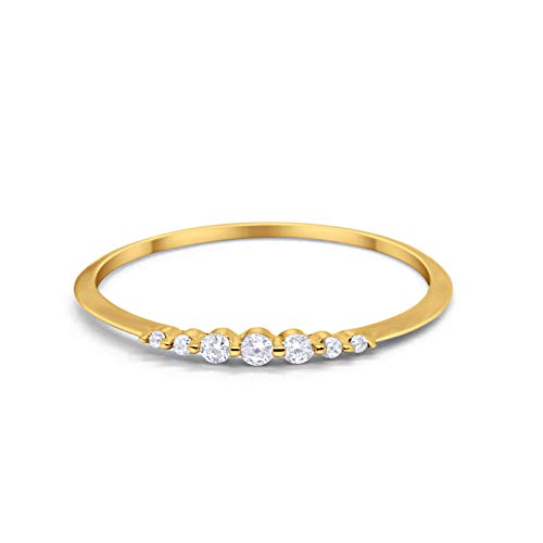 Half Eternity Wedding Ring Round Yellow Tone, Simulated CZ 925 Sterling Silver