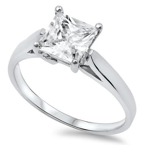 Princess Cut Clear Cubic Zirconia 925 Sterling Silver Solitaire Wedding Engagement Bridal Ring