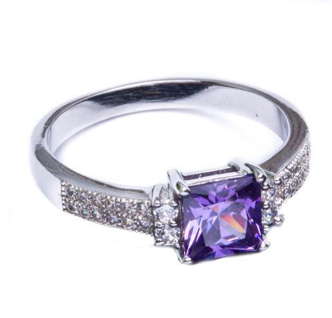 Princess Cut Solitaire Wedding Ring Round Simulated Amethyst CZ 925 Sterling Silver