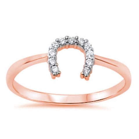 Horseshoe Ring Round Cubic Zirconia Rose Tone Plated 925 Sterling Silver