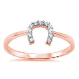 Horseshoe Ring Round Cubic Zirconia Rose Tone Plated 925 Sterling Silver
