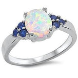 Solitaire Ring Round Lab Created White Opal 925 Sterling Silver