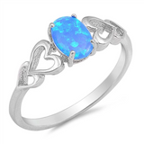 Solitaire Promise Ring Oval Lab Created Blue Opal Heart Accent 925 Sterling Silver