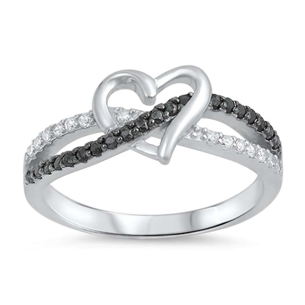 Infinity Heart Ring Simulated Black CZ 925 Sterling Silver