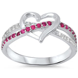 Engagement Infinity Heart Ring Simulated Ruby & Clear CZ 925 Sterling Silver