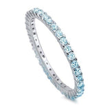 Stackable Simulated Aquamarine CZ 925 Sterling Silver Eternity Wedding Ring